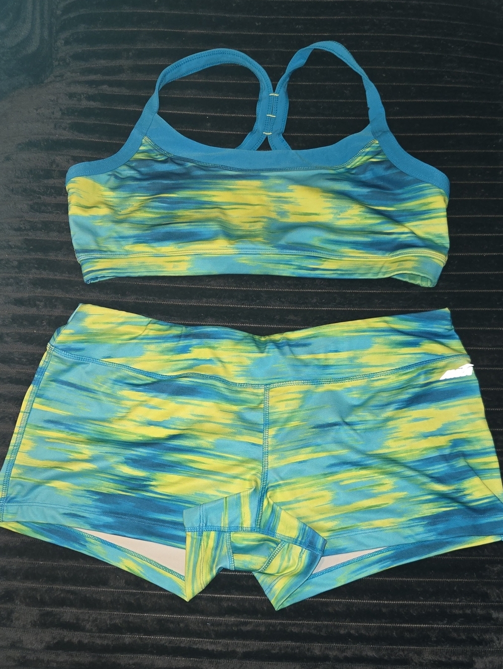 Avia Blue and Yellow Tie-Dye Racerback Swim Top & Shorts